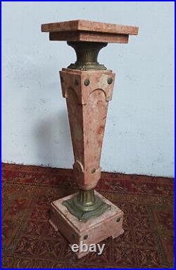 Colonne haute en marbre rose et bronze style Louis XVI