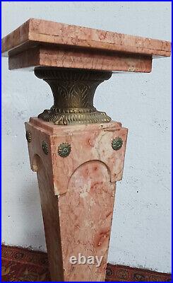 Colonne haute en marbre rose et bronze style Louis XVI