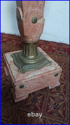 Colonne haute en marbre rose et bronze style Louis XVI