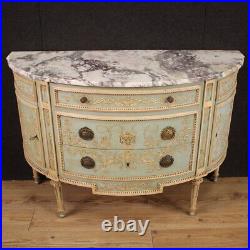 Commode demi-lune buffet meuble laqué dessus marbre style ancien Louis XVI 900