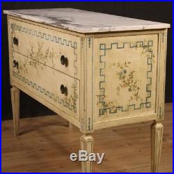 Commode laqué chiffonier en bois peint meuble dessus en marbre Louis XVI style