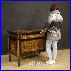 Commode meuble buffet italien bois incrusté 3 tiroirs style Louis XVI 900