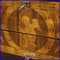 Commode meuble buffet italien bois incrusté 3 tiroirs style Louis XVI 900