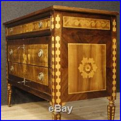 Commode meuble buffet italien bois incrusté 3 tiroirs style ancien Louis XVI