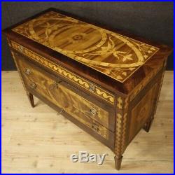 Commode meuble buffet italien bois incrusté 3 tiroirs style ancien Louis XVI