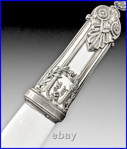 Coupe Papier Argent Massif+bakelite Style Louis XVI Xixème Opener Letter Silver