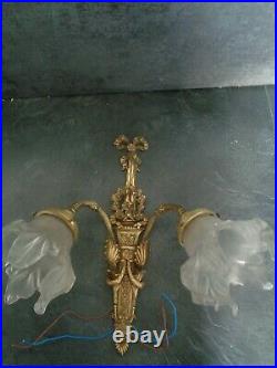 Double Applique Ancienne XIX°Bronze Doré Style Louis XVI noeud