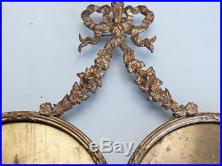 Double Cadre Photo Rond De Style Louis XVI En Bronze Et Laiton Doré