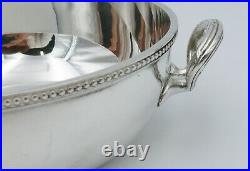 Ercuis beau légumier métal argenté style Louis XVI Rubans Perles, excellent état
