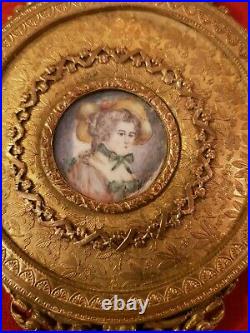 Face à main bronze doré, décor miniature style Louis XVI