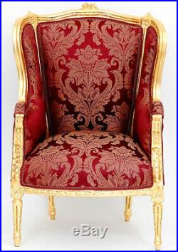 Fauteuil Bergere Style Louis XVI Baroque En Bois Hetre Dore Tissu Rouge