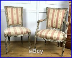 Fauteuil + Chaise Anciens Fin 19eme En Bois Laqué De Style Louis XVI
