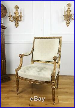 Fauteuil D'époque Napoléon III En Bois Doré Et Mouluré De Style Louis XVI