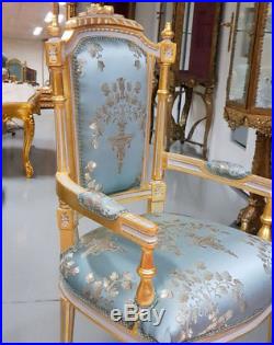 Fauteuil Marie Antoinette Style Louis XVI Siege En Bois Hetre Dore Et Bleu Royal