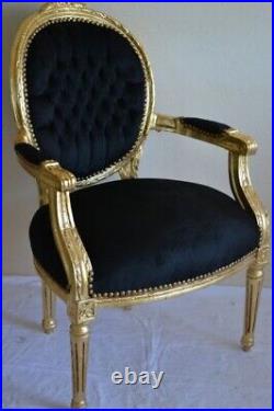 Fauteuil de style Louis XVI noir bois doré