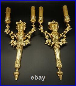 GRANDE PAIRE APPLIQUES, BUSTE DE BACCHUS, STYLE LOUIS XVI, XIXe BRONZE 40 cm