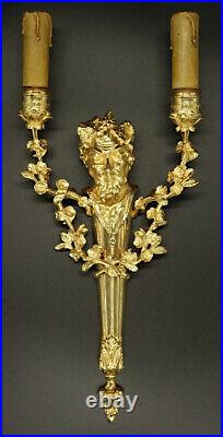 GRANDE PAIRE APPLIQUES, BUSTE DE BACCHUS, STYLE LOUIS XVI, XIXe BRONZE 40 cm