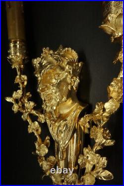 GRANDE PAIRE APPLIQUES, BUSTE DE BACCHUS, STYLE LOUIS XVI, XIXe BRONZE 40 cm