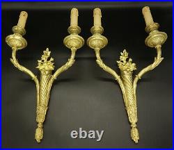 GRANDE PAIRE D'APPLIQUES AUX FLEURS STYLE LOUIS XVI FIN XIXe BRONZE 49 cm