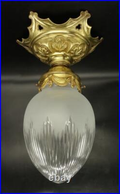 GRANDE SUSPENSION / PLAFONNIER OGIVE STYLE LOUIS XVI BRONZE & VERRE 32,5 cm
