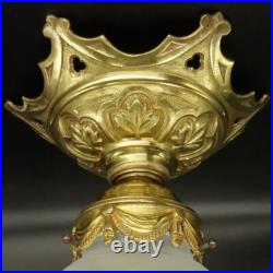 GRANDE SUSPENSION / PLAFONNIER OGIVE STYLE LOUIS XVI BRONZE & VERRE 32,5 cm