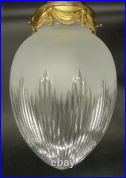 GRANDE SUSPENSION / PLAFONNIER OGIVE STYLE LOUIS XVI BRONZE & VERRE 32,5 cm