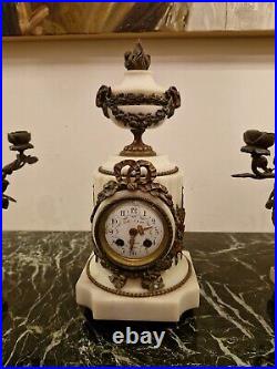 Garniture De Cheminée En Marbre Et Bronze Style LOUIS XVI, Pendule Horloge NAPOL