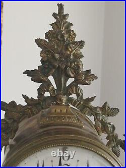 Garniture De Cheminée Marbre Rose Veiné Et Bronze Doré XIX Èm Style Louis XVI