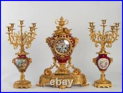 Garniture de Cheminée en Bronze et Porcelaine de Sèvres de Style Louis XVI