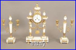 Garniture de cheminée marbre blanc et bronze doré style Louis XVI