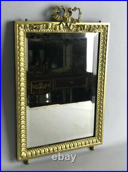 Glace / Miroir Ancien En Bronze Doré De Style Louis XVI Avec Miroir Biseauté