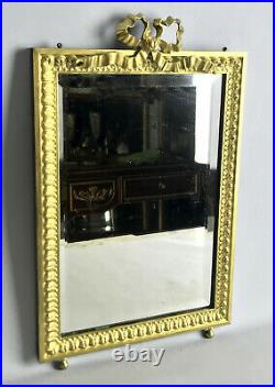 Glace / Miroir Ancien En Bronze Doré De Style Louis XVI Avec Miroir Biseauté