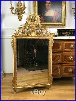 Glaçe / Miroir En Bois Sculpté Et Doré De Style Louis XVI A Decor De Colombes