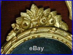 Glace / miroir ronde ancien style Louis XVI en bois doré rare très décorative