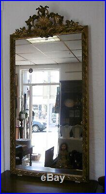 Grand Miroir à Fronton en bois et stuc doré fin 19ème style Louis XVI 162x81cm