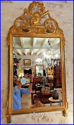 Grand Miroir style louis XVI décor du fronton Musique 19ème haut 133 cm