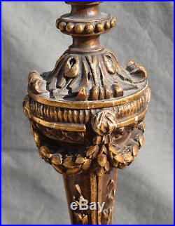 Grand Pied De Lampe En Bois Et Stuc Dore Style Louis XVI Epoque 1900