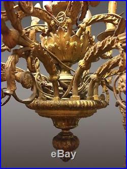 Grand lustre Napoléon III bronze doré style Louis XVI