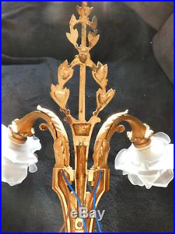 Grande Applique En Bronze Dore Style Louis XVI Tulipes 60 CM