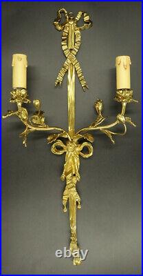 Grande Paire D'appliques, Noeuds Et Fleurs, Style Louis XVI Bronze