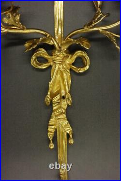 Grande Paire D'appliques, Noeuds Et Fleurs, Style Louis XVI Bronze