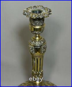 Grande paire de beau Flambeaux laiton fin XVIIIÈME Style Louis XVI décor floral