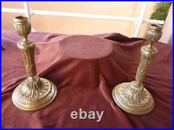 Grosse paire bougeoirs style louis XVI début 19ème, 920g pce, H 26cm, bronze doré