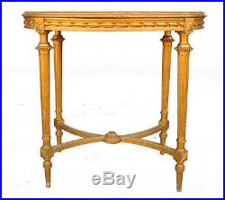 Guéridon bois doré style Louis XVI pieds cannelés dessus marbre époque 1900