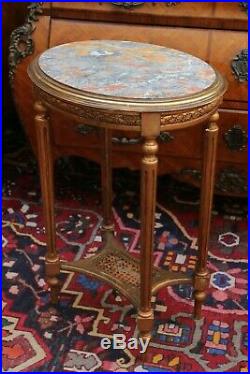 Guéridon de forme ovale table d'appoint style Louis 16 bois doré plateau marbre