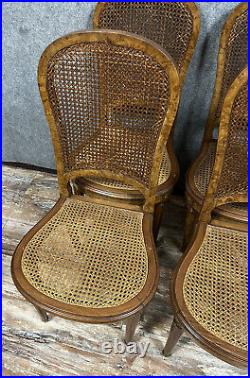 Jolie série de 6 chaises raquettes style Louis XVI en loupe vers 1880