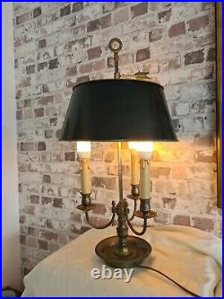 Lampe Bouillote 3 Lumiere En Bronze Abat Jour Tole Style Louis XVI Epoque XX Eme