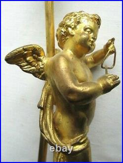 Lampe de table bronze doré Angelot musicien sur socle de marbre style Louis XVI