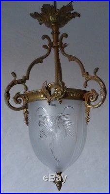 Lanterne, Lustre De Couloir Style Louis XVI, Bronze Et Cristal Taillé, XIX ème