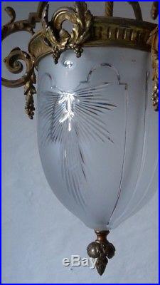 Lanterne, Lustre De Couloir Style Louis XVI, Bronze Et Cristal Taillé, XIX ème